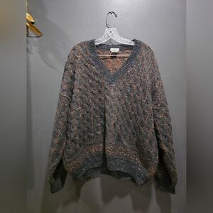 Vtg Carson Prairie Scott Chunky Knit Alpaca Wool Blend V Neck Sweater L Grandpa